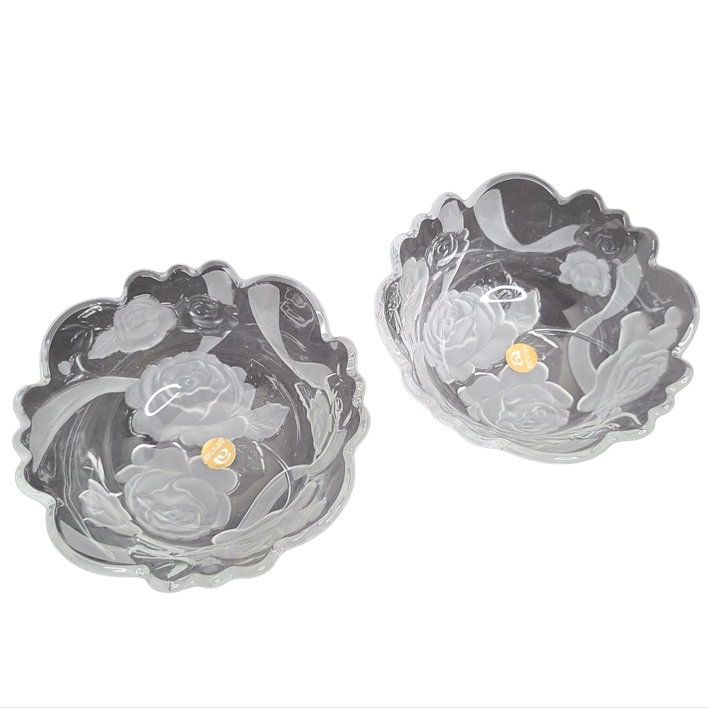 Aderia Glass Made In Japan Rose Bowls Set of 2 Frosted Glass Bowls Dishes